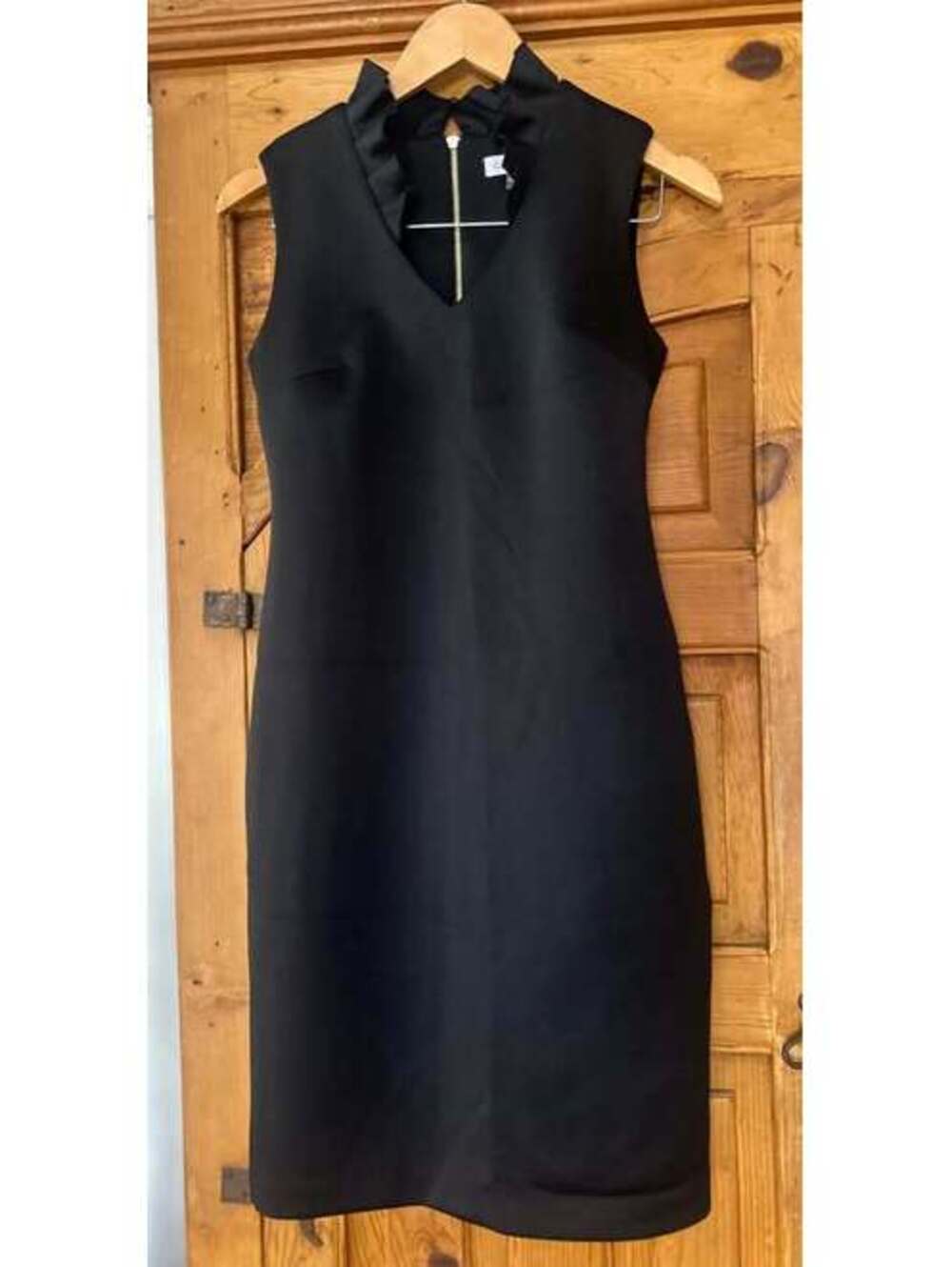 Calvin Klein Black Sleeveless Sheath Dress with Ruffle Collar